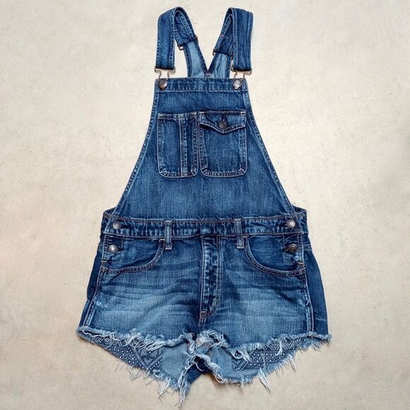 American Eagle Outfitters Pants - American Eagle Women’s Cutoff Bib Overalls Size XS Distressed Denim Jean Shorts